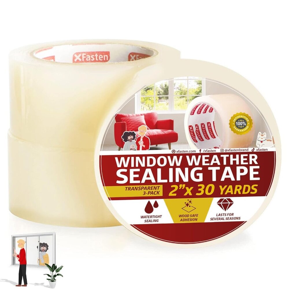 Transparent Window Weather Stripping Tape 2”x30yds 3-Pack Total 90yds, No Residu